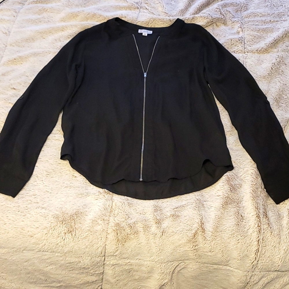 Long-sleeved Sheer Zipper Blouse